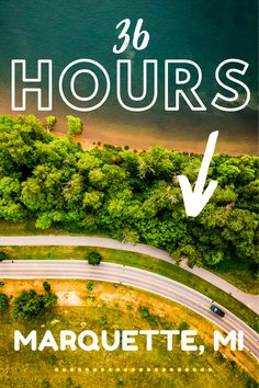 an aerial view of a road and trees with the words 30 hours above it in white