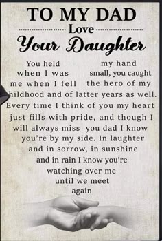 a poem to my dad on his daughter's hand with the words you love your daughter