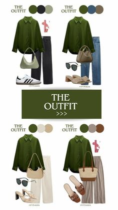 Green Polo Outfit Woman, Colors That Go With Green Clothes, Green Longsleeves Outfit, Green Outfit Hijab, Green Shirt Outfit Ideas, Green Hijab Outfit, Green Shirt Outfit, Green Shirt Outfits, Mix And Match Outfits Hijab