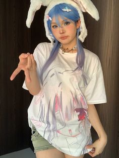 The price is for a T-shirt only, others are not included.  Garment Size   	 		 			Size 			S 			M 			L 			XL 		 		 			Full Length 			68 			70 			72 			73 		 		 			Bust 			106 			110 			114 			118 White Kawaii T-shirt For Summer, Harajuku Style White Summer Top, Harajuku White Summer Top, White Harajuku Style Tops For Summer, White Harajuku Style Summer Tops, Spring Anime Print Short Sleeve T-shirt, Y2k Anime Print Short Sleeve Top, Pink Crew Neck T-shirt For Cosplay, Kawaii T-shirt For Cosplay With Crew Neck