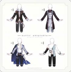 four different types of clothes for anime characters