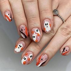 FREE SHIPPING ON ORDERS $9.95+ Buy 3 Get 1 More Free CODE: 4YOU Buy 5 Get 5 More Free CODE: 5FREE Cute Short Autumn Nails, Cute Ghost Nails, Pokemon Nails, Ghost Nails, Preppy Nails, Halloween Manicure, Halloween Press On Nails, Happy Nails, Color Nails