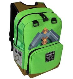 Mochila escolar infantil genérica prática de poliéster 33x23x45cm - li Minecraft Pickaxe, Minecraft Backpack, Minecraft Video Games, Minecraft Toys, Green Backpacks, Bags Game, Adventure Backpack, Kids School Backpack, Book Bags