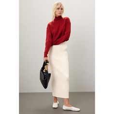 Cream knit (100% Polyester). Pencil. Pull on. Imported. Great Jones, Skirt Trends, Rent The Runway, Closet Designs, Matching Top, Winter Knits, Ribbed Sweater, Winter White, Sweater Skirt