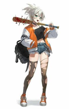 an anime character holding a baseball bat in her hand and wearing short shorts with knee high socks