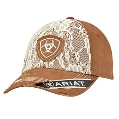 Ariat Ladies Cap - Brown Lace Ariat Hats, Womens Ball Caps, Horseshoe Logo, Country Hats, Lace Crowns, Western Accessories, Lace Caps, Western Hats, Womens Baseball Cap