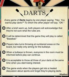 a darts sign with instructions on how to play the game and what to do