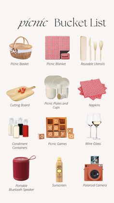 the picnic bucket list is filled with items