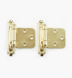 pair of brass plated door hinges on white background