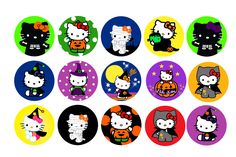 a bunch of hello kitty stickers in different colors and sizes, all with pumpkins on them