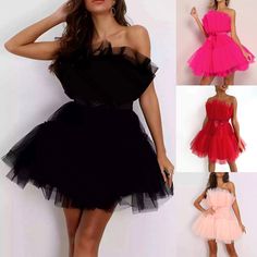 Evening Party Tube Top Dresses for Women Formal Tulle Dress Ladies Cropped Prom Dress Fluffy Bridal Short Puffy Prom Dresses, Puffy Prom Dresses, Mini Gown, Fairy Dresses, Tulle Evening Dress, Bubble Dress, Mini Dresses For Women, Tulle Prom Dress, Pleated Midi Dress