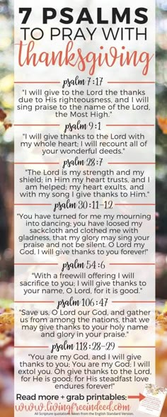 a thanksgiving prayer with the words 7 palms to pray with, and an image of autumn leaves