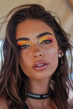 Get ready to turn heads and make a statement at this season’s music festivals with these top 19 festival makeup looks that will take your glam game to the next level. Festival season is all Fall Festival Makeup, Festival Makeup Colorful, Music Festival Face Paint, Festival Eyeshadow Looks, Festival Looks 2024, Shambhala Music Festival, Festival Looks Makeup, Coachella Makeup Ideas, Easy Festival Makeup