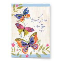 a birthday card with two butterflies on it and the words, a birthday wish are you