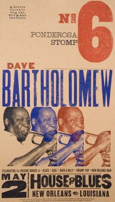 an old concert poster with the band's name and numbers in blue on it