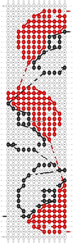 a cross - stitch pattern with red and black dots on the bottom half of it