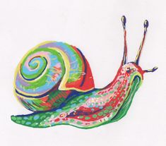 a painting of a colorful snail on a white background