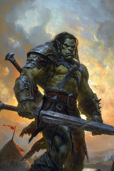 The Half-Orc Paladin is a creature of both brute strength and divine righteousness. They possess the brawn of their Orcish heritage – yet channel it through the holy powers of their Paladin training. Half Orc Paladin, Orc Paladin, Half Orc Barbarian, Dnd Portraits, Elves Fantasy, Eyeliner Styles, Mythical Creature