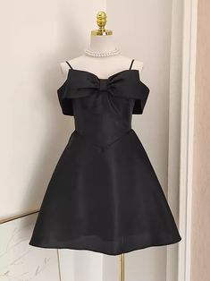 Cute A line Strapless Black Travel Vacation Dresses Short Satin Birthd – SweetDress Satin Birthday Dress, Dresses Short Satin, Short Black Bridesmaid Dresses, Satin Dresses Casual, Short Satin, Black Skater Dress, Black Party Dresses, Black Bridesmaid Dresses, Womens Floral Dress