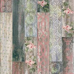 an image of a wallpaper with flowers and leaves on it's side, including roses