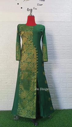 Silk Long Kurti Designs Party Wear, Long Kurti Patterns Designer, Party Wear Kurti Designs Latest, Banarsi Frock Suit Design, One Piece Design Dresses Long, Silk Kurti Designs Party Wear Latest Fashion, Silk Saree Dress Design Ideas, Silk Saree Gown Designs, Banarsi Dress Designs