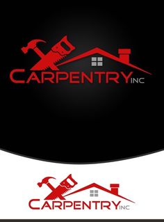 the logo for carpentry inc is shown in red on black and white background