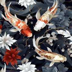 Koi Serenity Wallpaper - Painted Paper Tattoo Japon, Koi In Pond, Koi Pond Wallpaper, Serenity Wallpaper, Koi Swimming, Coy Fish, Japan Poster, Art Enthusiast, Koi Fish Tattoo