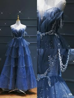 Sparkly Fantasy Dress, Navy Blue Fairy Dress, Pirate Inspired Prom Dress, Dresses Under $100, Goodwill Prom Dresses, Formal Princess Dresses, Pretty Ballroom Dresses, Fairytale Evening Gowns, Ice Queen Dress Gowns