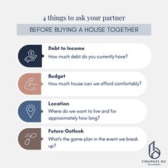 four things to ask your partner before buying a house together infographical graphic with text