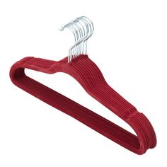 a red plastic hanger on a white background