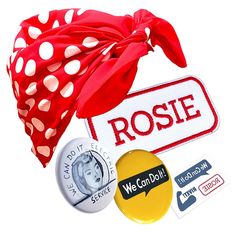 PRICES MAY VARY. Rosie the Riveter Costume Kit includes bandana, collar pin, iron-on patch, We Can Do It Pin, and 3 temporary tattoos Look just like the poster with an illustrated pen and watercolor recreation of Rosie the Riveter's pin Get the classic 1940's scarf look with the red polka dot bandana headband. 100% cotton. Measurements- Bandana: 27" x 27", Pins: 1.5" across, Patch: 3" wide Brought to you by a small, woman-owned business in Brooklyn NY Rosie the Riveter Costume Accessory Kit incl We Can Do It Costume, Living Wax Museum, Wax Museum Project, Pilgrim Costume, California Costumes, Patriotic Art, Couple Costumes, Bandana Collar