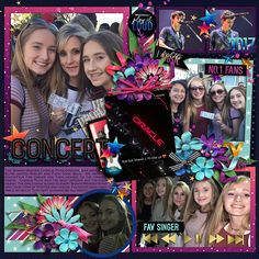 a collage of photos with the words concert on it and some people in front