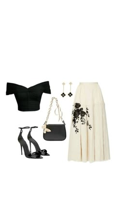 Black Cream Outfit, Black And Cream Outfits, Flowy Skirt Outfit, Cream Skirt, Black Strappy Heels, Classy Work Outfits, Fashion Mistakes, Looks Chic, Flowy Skirt