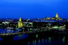 an aerial view of a city at night