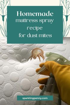 someone cleaning mattresses with the words homemade mattress spray recipe for dust mitts on it