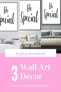 three wall art pieces with the words be special, be special and 3 wall art decor