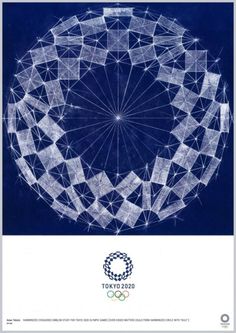 the olympic logo is shown in this blueprinted poster, which features geometric shapes and lines