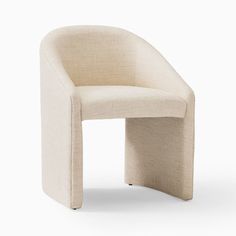 a white chair with a curved back and legs