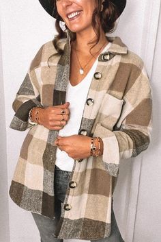 Checkered Blouse, Plaid Sleeve, Long Sleeve Plaid Shirt, Woolen Coat, Basic Shirts, Winter Jackets Women, Long Sleeve Plaid, Plaid Jacket, Long Sleeves Jacket