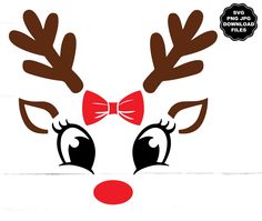 reindeer face with red nose and bow tie svg file for cricut cutting