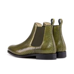 The Chelsea boot will always remain a highly desired silhouette. No matter what attire or occasion is in play, the Chelsea Boot is a great... Green Formal Boots For Fall, Green Round Toe Chelsea Boots For Fall, Fitted Round Toe Chelsea Boots For Galas, Round Toe Boots For Fall Galas, Elegant High-top Boots With Rubber Sole, Fall Gala Boots With Round Toe, Classic Green Formal Boots, Fitted Chelsea Ankle Boots With Rubber Sole, Fitted Chelsea Boots With Rubber Sole