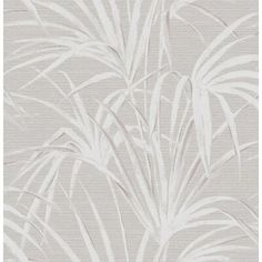 a white and grey wallpaper with palm leaves