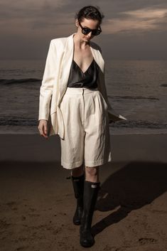 Vivian Bermuda - Ivory Silk & Hemp - Heidi Merrick Suit Alternative, Silk Noil, Glass Of Champagne, Bermuda Short, Ivory Silk, Short Long, Long Shorts, Cabaret, Cool Suits