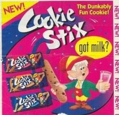 an advertisement for cookies and milk on the front cover of a magazine, with a cartoon character