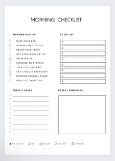 a printable morning checklist is shown