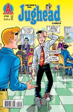 a comic book cover for jughead with an image of a man talking to another man