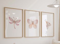 A set of 3 beautiful vibrant Pink Butterfly nursery prints Details: Our designs will come Printed in-house using a professional-grade printer using Premium Art Paper and ink guaranteed to last a lifetime.  Frames are **NOT** Included. You can choose from the following sizes: -8x10 -11x14 -16x20 Processing time is 3-4 business days.  All of our prints are sealed in a waterproof casing and shipped in a flat rigid mailer. This means no need to roll out your prints! Pink Butterfly Nursery, Pink Butterfly Room, Baby Girl Nursery Room Ideas Butterfly, Neutral Butterfly, Butterfly Nursery Baby Girl Pottery Barn Kids, Butterfly Pink Print, Pink Butterfly Wall Art, Prints Pink, Butterfly Nursery