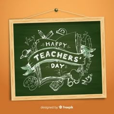 a chalkboard with the words happy teachers day written on it