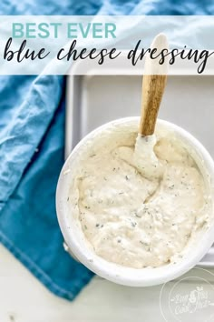 So damn good, you'll eat this Best Ever Blue Cheese Dressing on everything! Funky blue cheese crumbles, rich sour cream + fresh herbs. #bluecheese Steakhouse Blue Cheese Dressing, Blue Cheese Dressing Recipe, Cheese Salad Dressing, Bleu Cheese Dressing, Blue Cheese Crumbles, Blue Cheese Recipes, Food Lovers Recipes, Blue Cheese Salad, Blue Cheese Dip