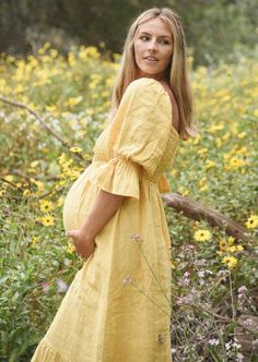 The Deia Dress in Sunflower Yellow Dress Pregnant, Yellow Dress Maternity Pictures, November Baby Shower Dress, Nothing Fits But Maternity Dress, Yellow Family Pictures Outfit Ideas, Spring Maternity Dress, Cottagecore Pregnancy, Baby Shower Dress For Mom Summer, Pregnancy Style Summer